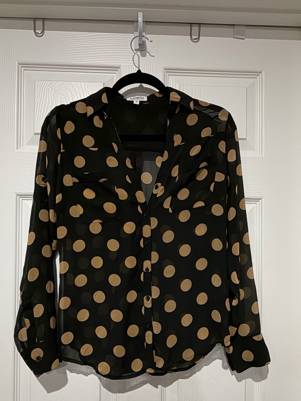 Worthington Black Button-Front Blouse with Tan Polka Dots